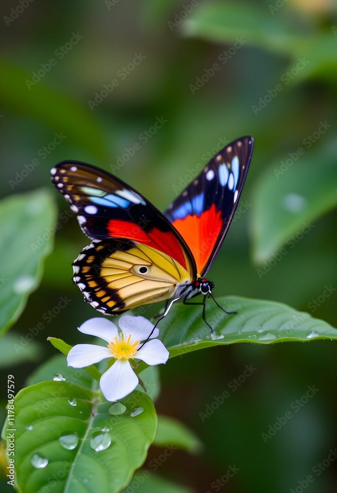 Vibrant Butterfly on a Dew-Kissed Flower Vibrant Butterfly on a Dew-Kissed Flower