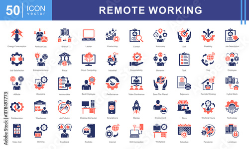 Remote Working icon collection set. Containing employment, workplace, workhouse, digital nomad, mobile work, internet, cloud computing icon.