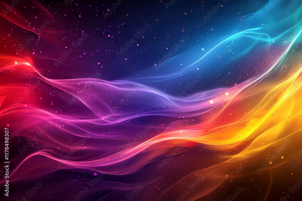 Dynamic Abstract Background with Colorful Waves of Light Creating a Realistic Visual Data Network Effect