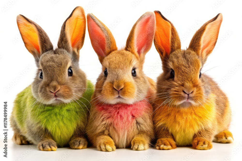 Fototapeta premium Easter Bunnies Aerial Close-Up - White Background