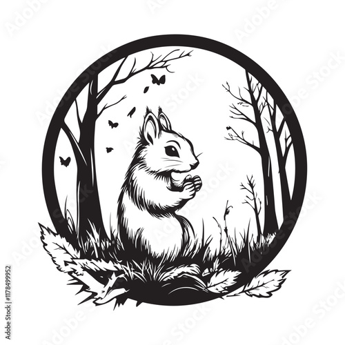 Autumn Squirrel Vector. Squirrel Autumn Forest Illustrations  on white background.