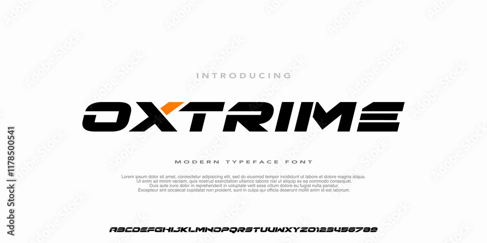 Fototapeta premium Modern Futuristic Typeface Font,Bold Alphabet Strong Heavy Style.design for technology, digital, movie,brand, sport,logo.Vector Illustration