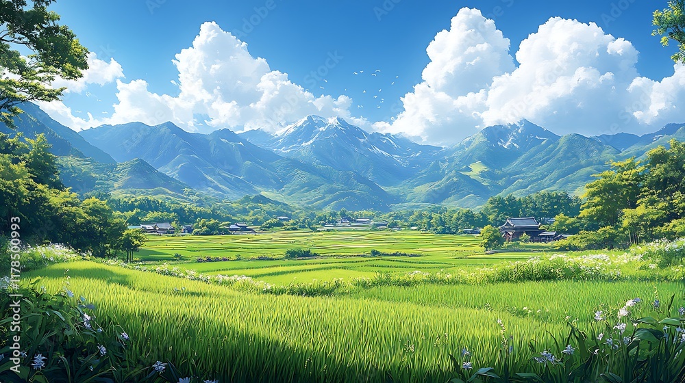 Obraz premium Tranquil Fields Breathtaking Mountain View Inspiring Nature Escape Journey Photo