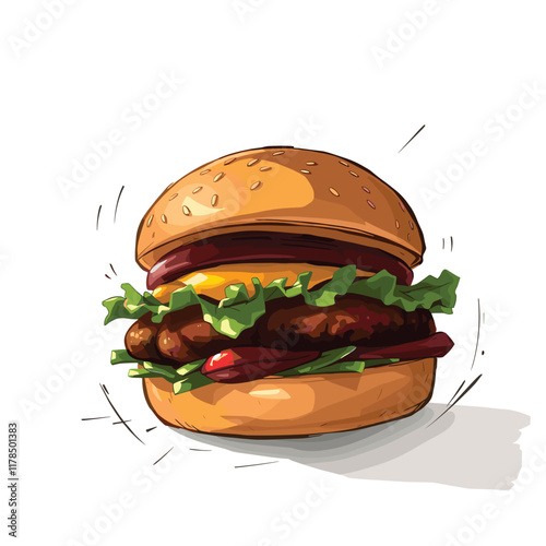 Anime Style Illustration of a Burger on a White Background