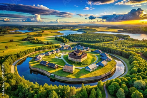 Eketorp Ring Fortress Reconstruction - Panoramic View, Sweden photo