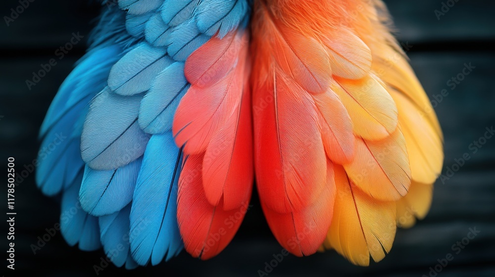 Fototapeta premium Dazzling Close-up: Harmonious Orange and Blue Dual Feathers