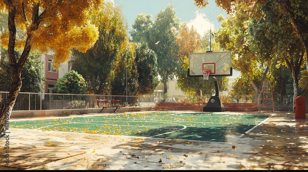 Fototapeta premium Autumnal Outdoor Basketball Court