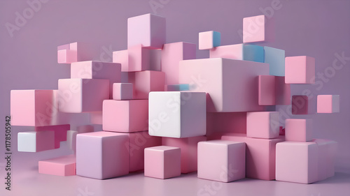 Abstract 3d rendering of geometric shapes. Composition with squares. Cube design. Modern background for poster, cover, branding, banner, placard.