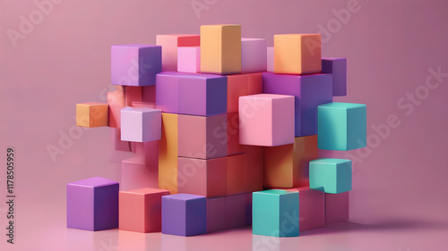 Abstract 3d rendering of geometric shapes. Composition with squares. Cube design. Modern background for poster, cover, branding, banner, placard.