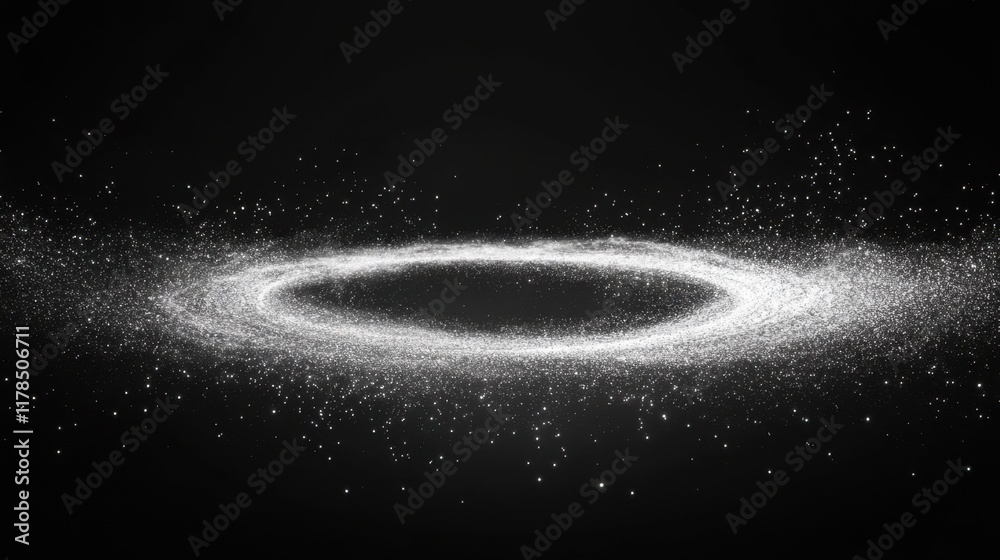 Cosmic Black Hole: Abstract Glitter Particle Circle on Dark Background Cosmic Black Hole: Abstract Glitter Particle Circle on Dark Background