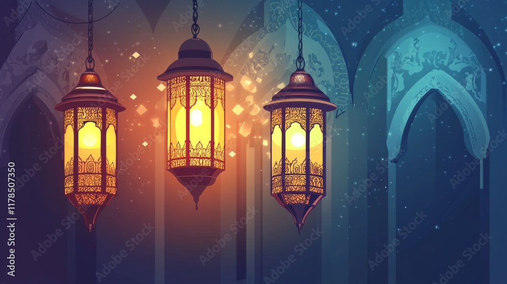 Obraz premium Modern Flat Islamic Lantern Vector