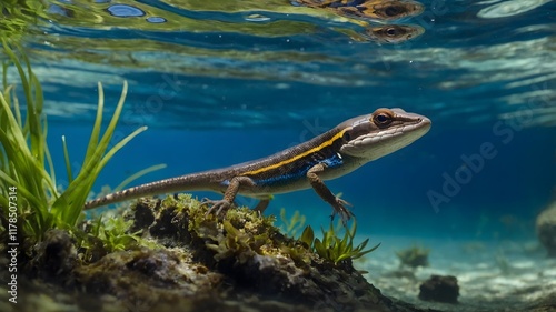 Graceful Blue-Tailed Skink Swimming in Pristine Waters photo