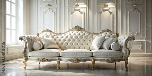 Elegant White Room Sofa Classical Style AI Photo, Luxury Living Room