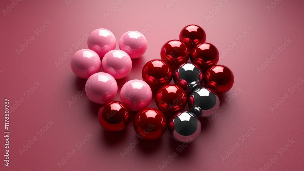 Red Metallic Balls arranged in a heart shape. Red Metallic Balls arranged in a heart shape.