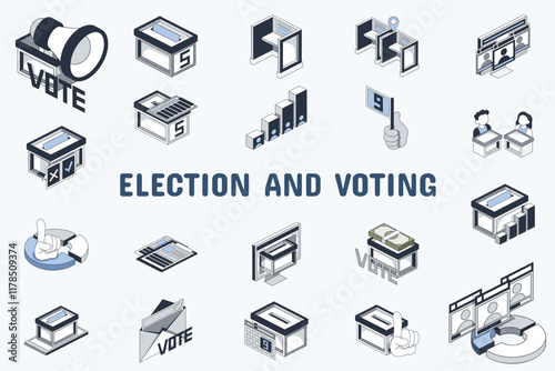 Election and Voting Lineal Color Vector Illustration Icon Sticker Set Design Materials