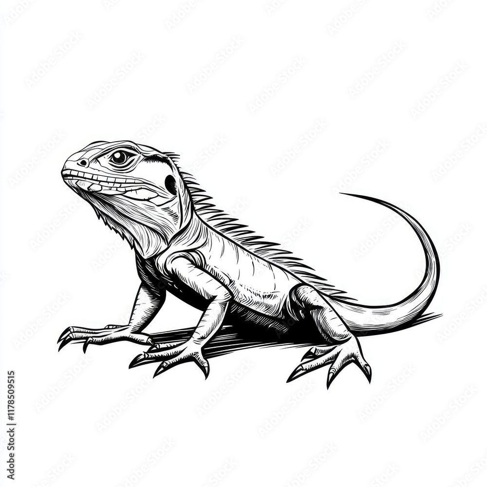 Obraz premium Intricate Line Drawing of a Majestic Iguana