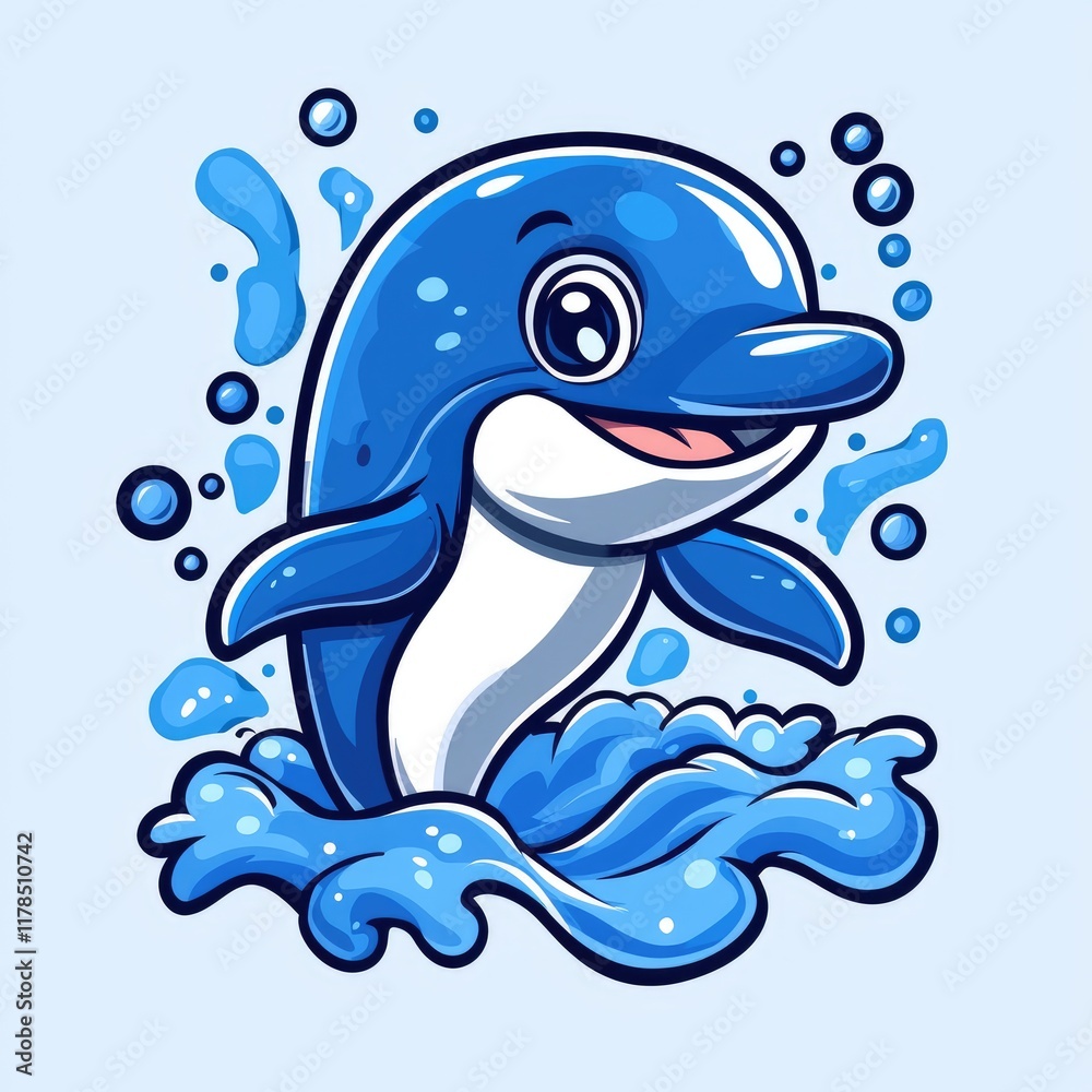 Naklejka premium Joyful Blue Dolphin Leaping in Ocean Waves