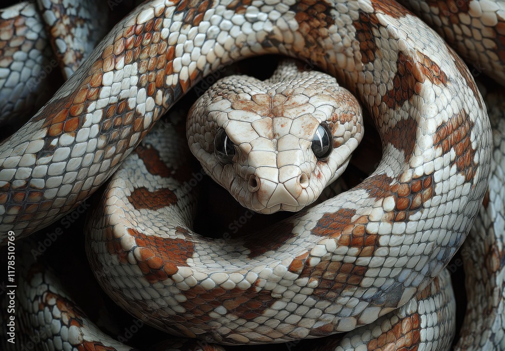 Captivating Close-Up of a Coiled Snake with Intricate Patterns and Distinct Colors, Showcasing Nature's Beauty and Adaptation in Serpentine Creatures Captivating Close-Up of a Coiled Snake with Intricate Patterns and Distinct Colors, Showcasing Nature's Beauty and Adaptation in Serpentine Creatures