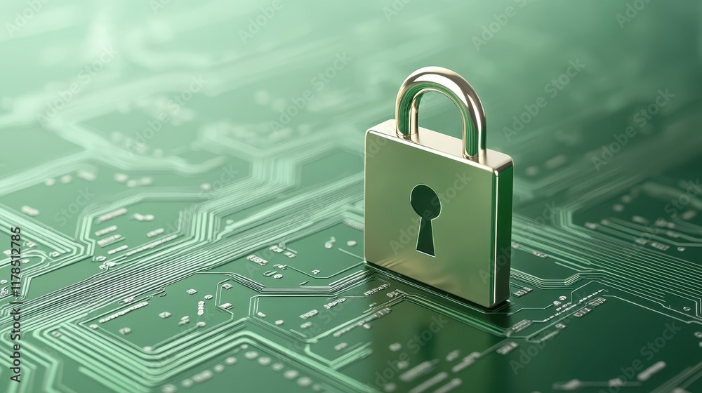 custom made wallpaper toronto digitalCybersecurity symbolized, padlock locked on circuit board highlighting data protection