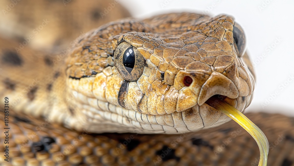 Obraz premium Close-Up of a Beautiful Snake with Intricate Scales and Striking Eyes, Showing the Fascinating Patterns of Nature in Detail for Nature Photography Enthusiasts