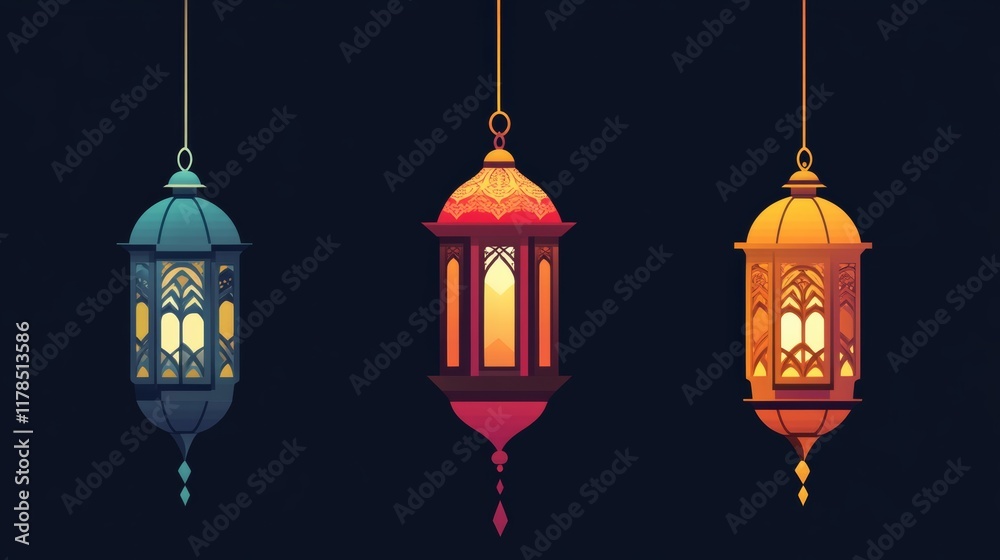Obraz premium Modern Flat Islamic Lantern Vector