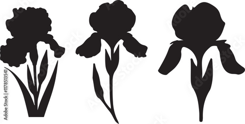 set of iris flower icon silhouette design vector art illustration