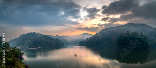 Fototapeta Naklejka Na Ścianę i Meble -  Sunrise on Ban Viet Lake in Cao Bang Province, Vietnam