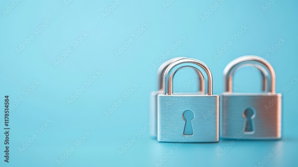 Enhanced security, three padlocks on a blue background symbolizing protection and privacy Enhanced security, three padlocks on a blue background symbolizing protection and privacy