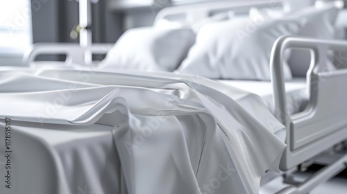 Empty hospital bed, crisp white sheets