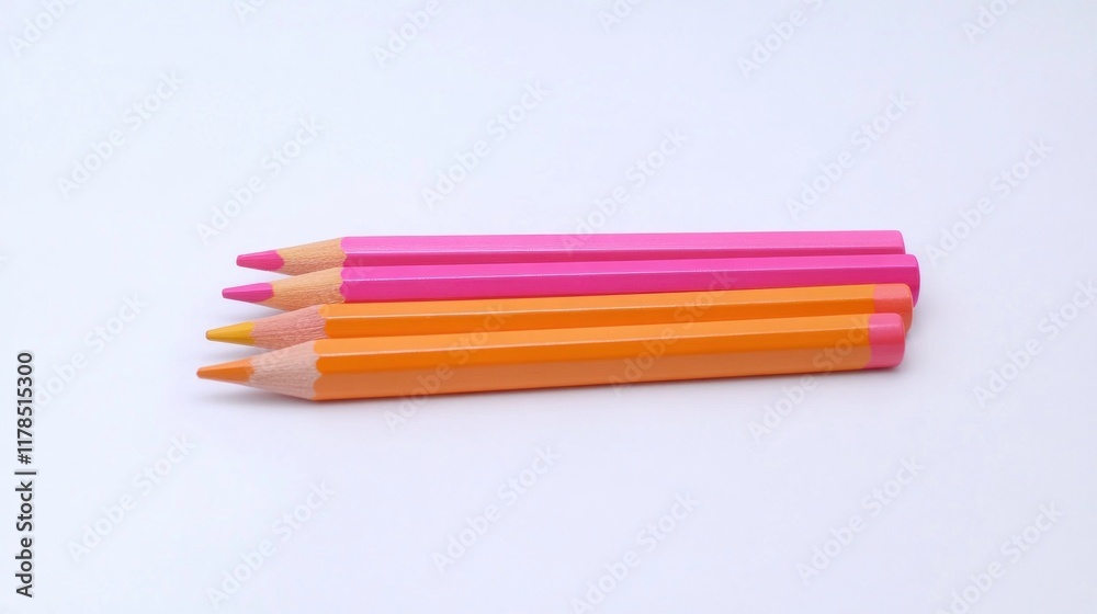 Fototapeta premium Vibrant Pink and Orange Colored Pencils on White Background