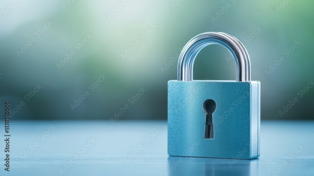 Fototapeta premium Closeup of padlock on table, symbolizing security, protection and peace of mind