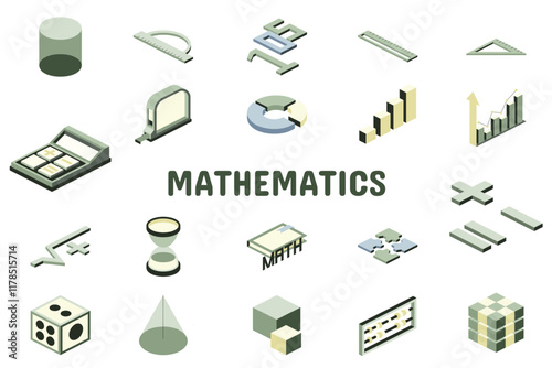 Mathematics Flat Vector Illustration Icon Sticker Set Design Materials