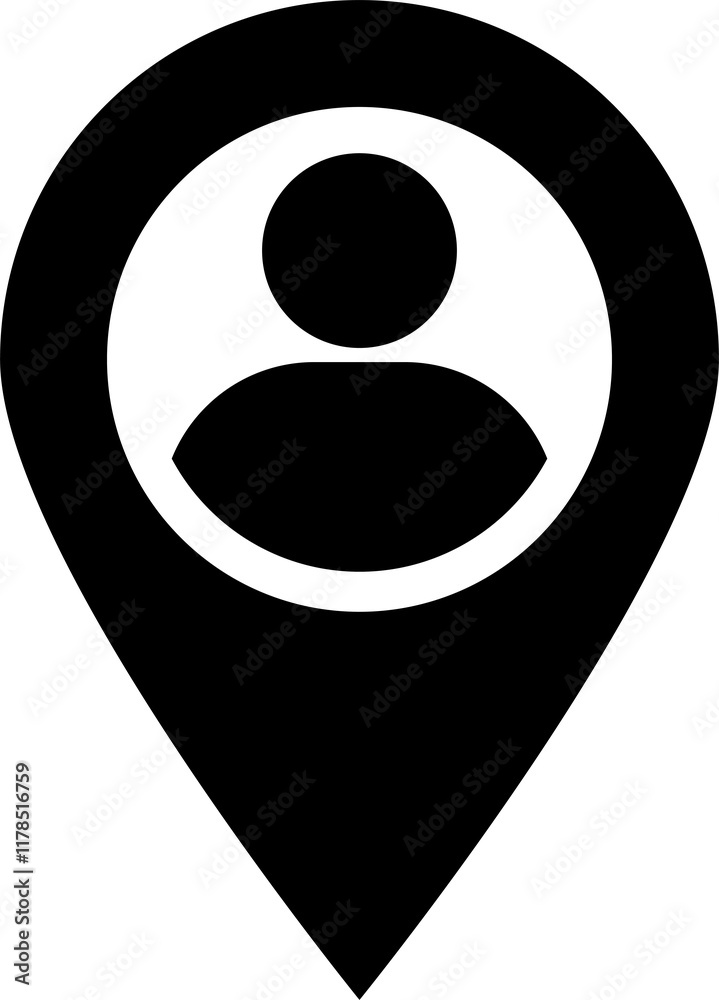 Map marker with a Silhouette of a person, Map pin icon, GPS location symbol, for graphic design, logo, web site, social media, mobile app, ui illustration Map marker with a Silhouette of a person, Map pin icon, GPS location symbol, for graphic design, logo, web site, social media, mobile app, ui illustration