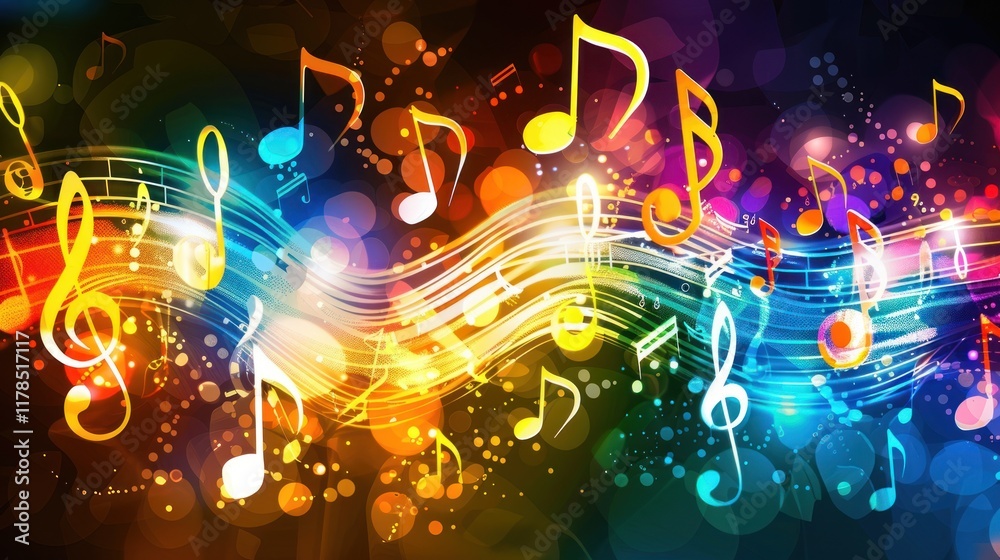 Obraz premium Background music with colorful concept, abstract music with notation.