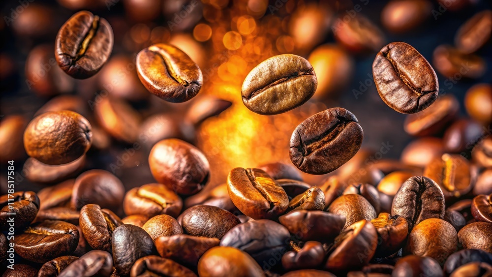 Fototapeta premium Flying Roasted Coffee Beans - Macro Studio Shot - Healthy Organic Coffee