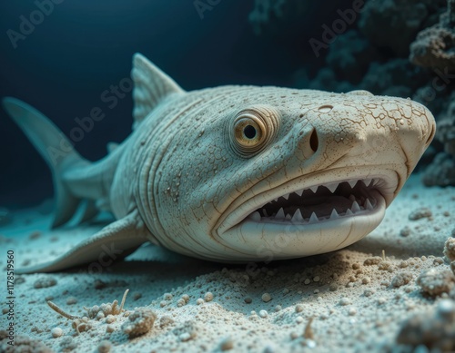 Close up of a sand tiger shark underwater photo