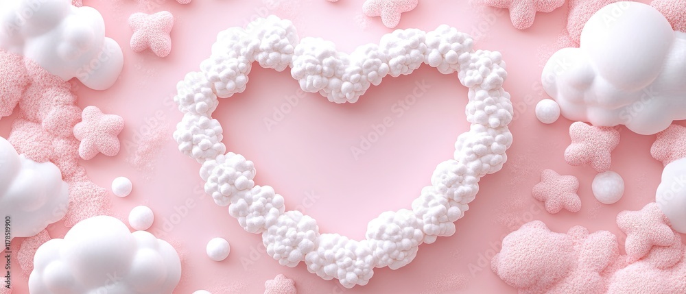 Fototapeta premium Valentine's day love heart soft pink clouds gigapixel art
