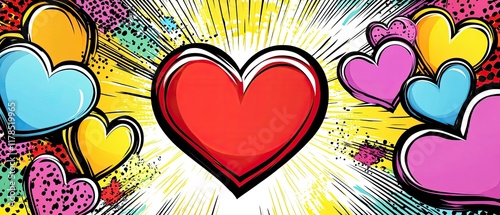 Love heart comic style art for valentine's day celebration photo