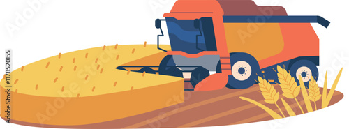 Combine harvester mowing wheat field