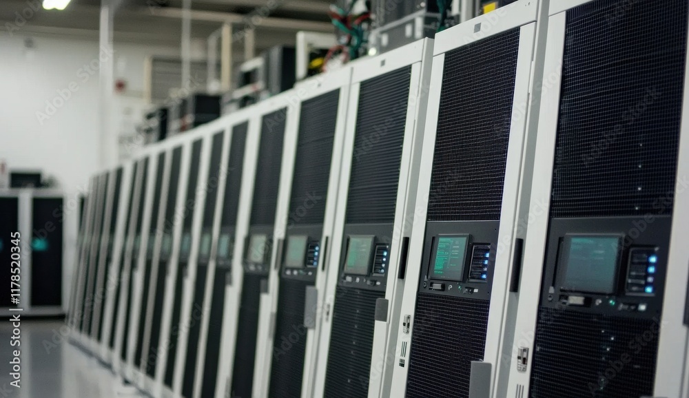 Fototapeta premium Rows of Server Racks in a Modern Data Center