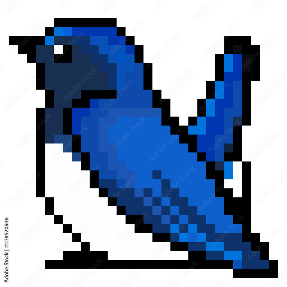 Obraz premium ドット絵, アニマルイラスト, オオルリのオス, 尾上げ