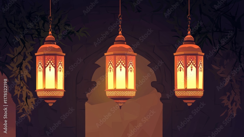 Fototapeta premium Modern Flat Islamic Lantern Vector