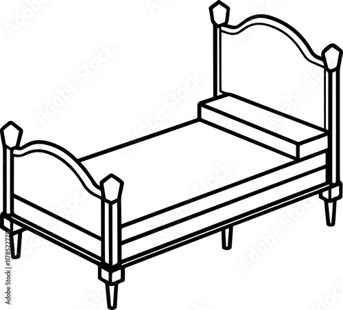 Line art Vector Illustration of a Bed - Furniture Design, vector illustration