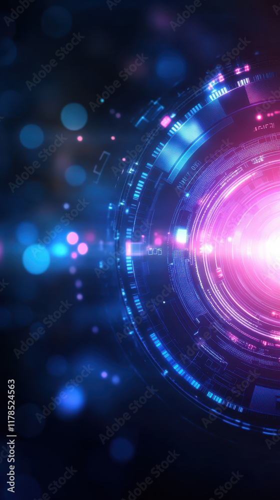 Futuristic digital abstract with glowing circles and lights Futuristic digital abstract with glowing circles and lights