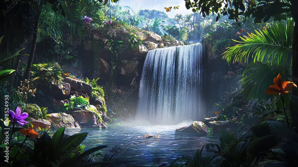Serene Waterfall in a Tropical Rainforest Serene Waterfall in a Tropical Rainforest