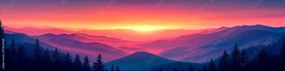 A beautiful mountain range with a sun setting in the background A beautiful mountain range with a sun setting in the background