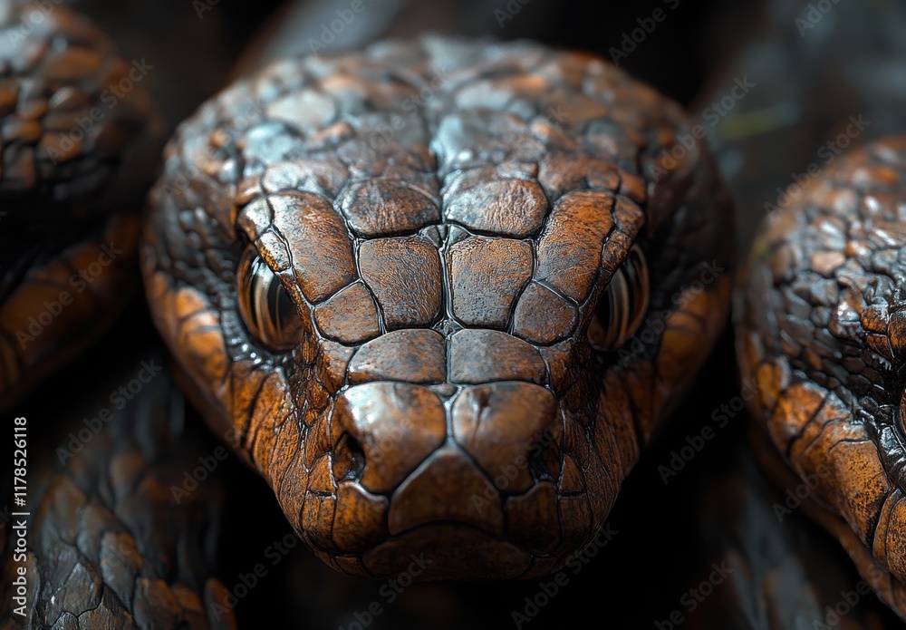 Close-up View of a Venomous Snake Displaying Its Intricate Scales and Vivid Texture, Perfect for Wildlife, Nature, and Animal Photography Enthusiasts and Educators Close-up View of a Venomous Snake Displaying Its Intricate Scales and Vivid Texture, Perfect for Wildlife, Nature, and Animal Photography Enthusiasts and Educators