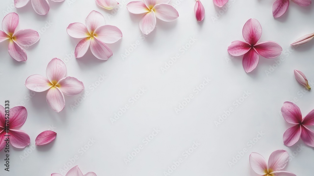Obraz premium Beautiful Plumeria flowers on a white backdrop, leaving generous room for text or other design elements