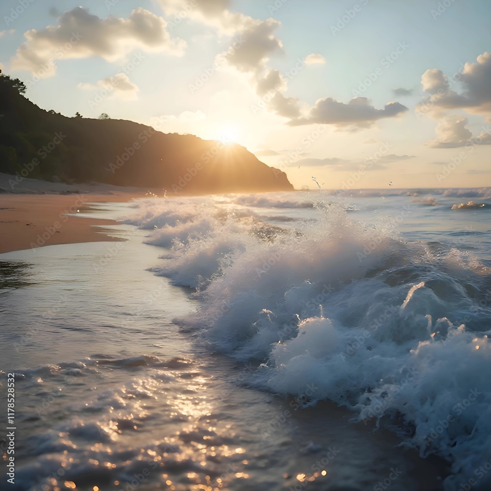 Fototapeta premium beach with big waves and sunshine