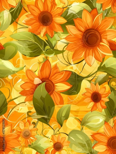 Wallpaper Mural Vibrant sunflower floral pattern digital art bright background nature close-up colorful design for home decor Torontodigital.ca